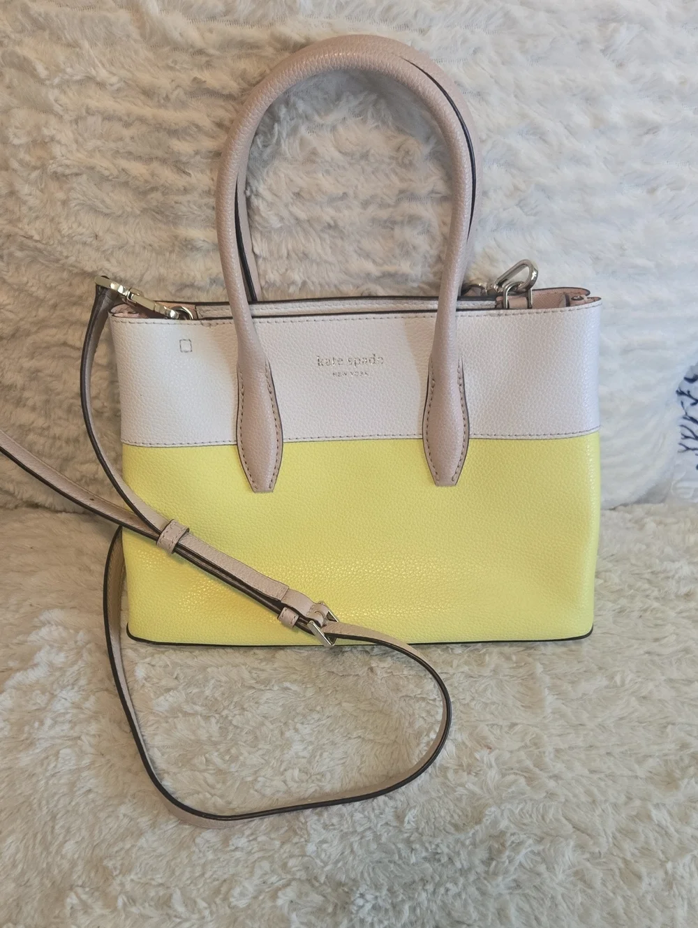 kate spade Yellow and Cream Two-Tone Leather Satchel with Crossbody Strap